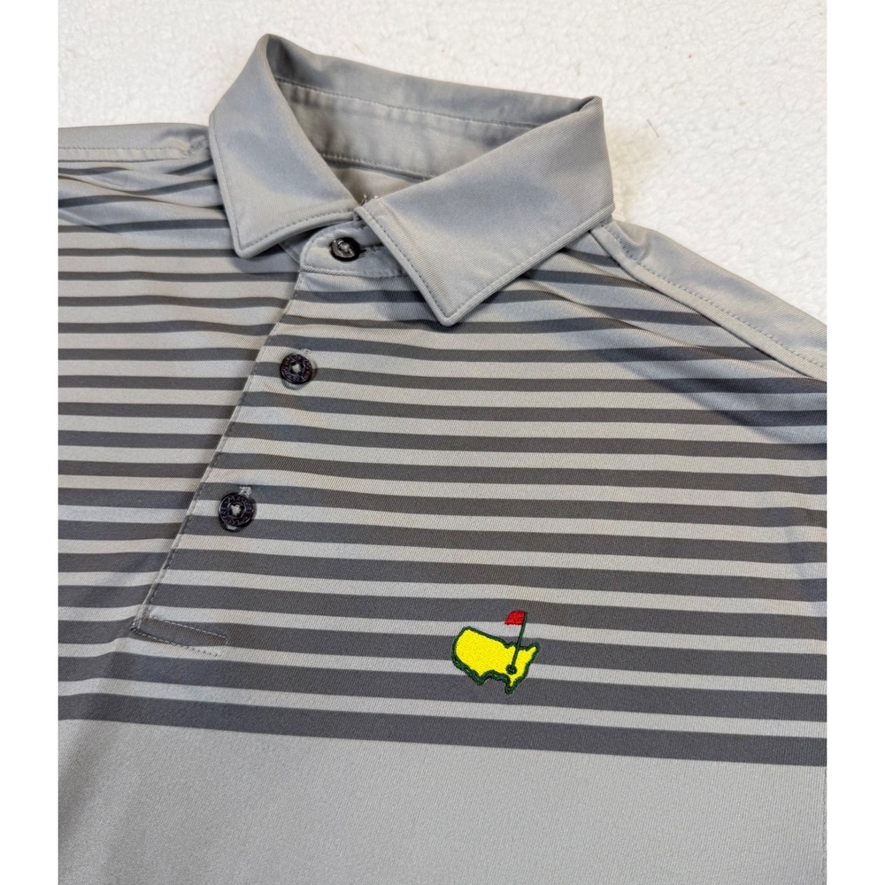 Masters Tech Grey Striped Golf Polo Shirt Short Sleeve Mens Size Small